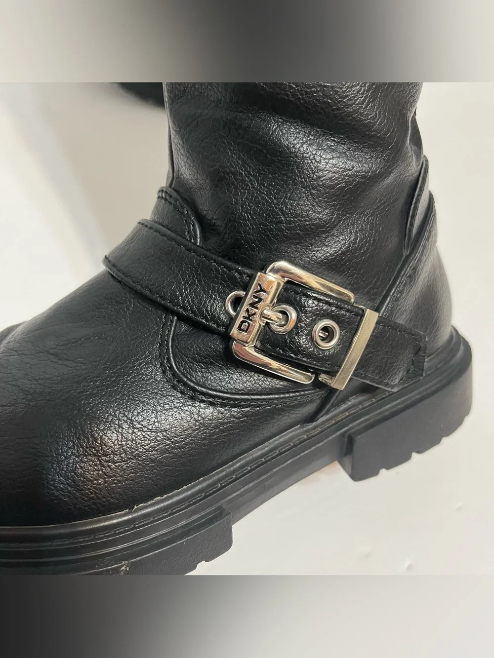 DKNY Black Girls' Mid-Calf Buckle Moto Style Boots EUC Size 12